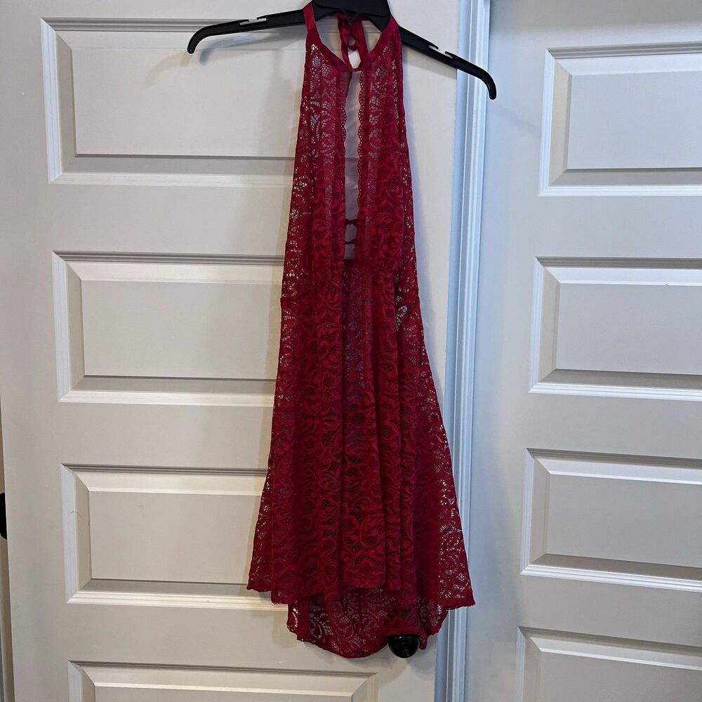 Cacique Women’s Red Floral One Piece Bodysuit, Lace, Adjustable Size 22/24